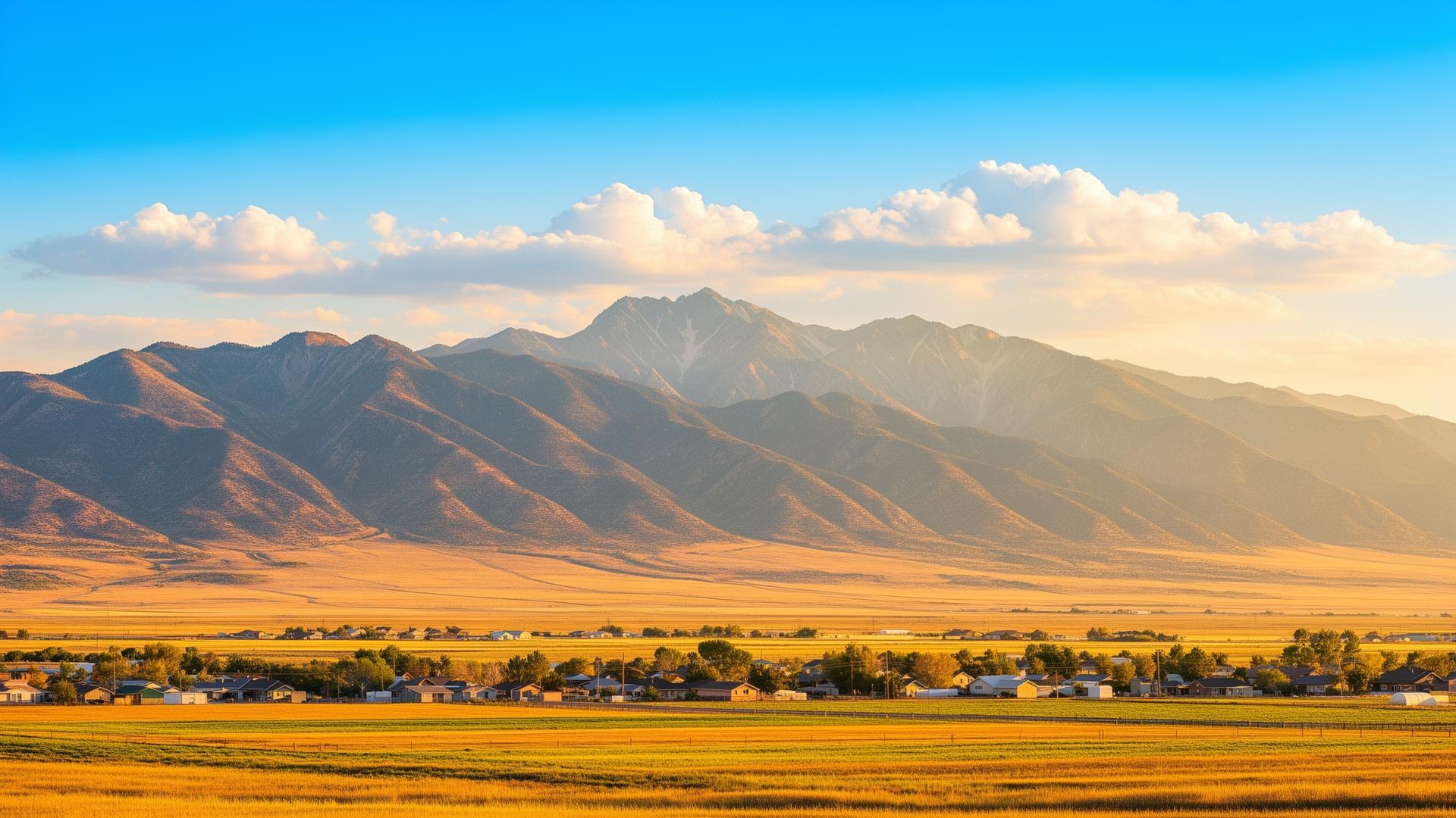 Colorado Front Range foothills over Brighton-area farmland
